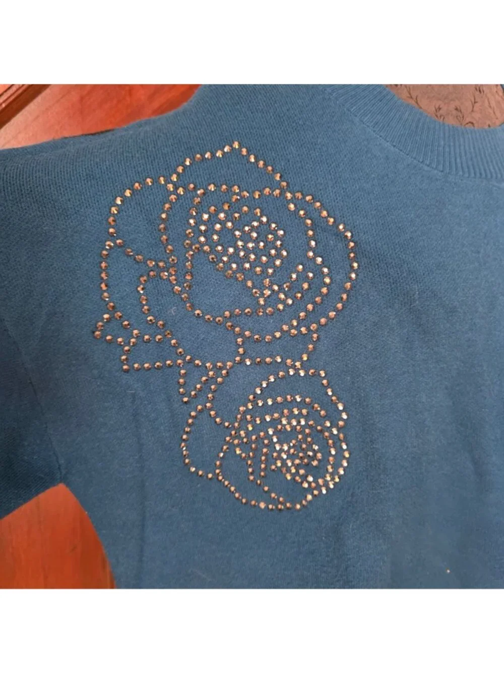 Torrid Blue Sweater With Black Rose Pattern & Rhinestone Accents Size 1